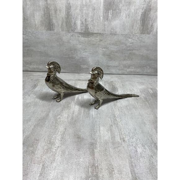 Pheasant Bird Salt & Pepper Shakers Pair Figurines Silver Tone Tabletop Decor - Picture 4 of 13